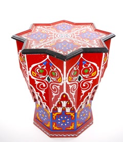 Moorish-Style Moroccan Hand-Painted Polychrome Eight-Pointed Star Side Table