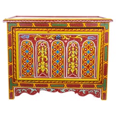 Moroccan Painted Coffee Table /Trunk Moorish Details, First Half 20th Century