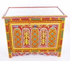 Moroccan Painted Coffee Table /Trunk Moorish Details, First Half 20th Century