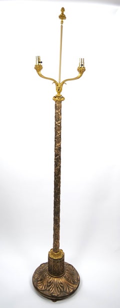Gilt-Bronze & Carved Wood Floor Lamp, Made in Italy, Mid-to-Late 19th Century