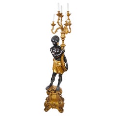 Pair Of Italian Venetian-Style Blackamoor Torchiere Floor Lamps, Circa 1940's