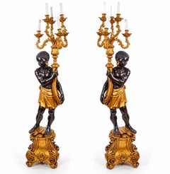 Pair Of Italian Venetian-Style Blackamoor Torchiere Floor Lamps, Circa 1940's