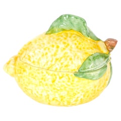 Italian Majolica Lemon-Form Covered Table Ornament, Late 20th Century