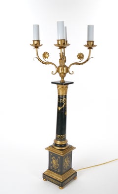 20th-Century Italian Neoclassical Style Black Gilt Painted Wood Torchiere Lamps