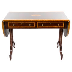 English Mahogany Drop-Leaf Console Table / Inlaid Decoration, Mid 19th Century