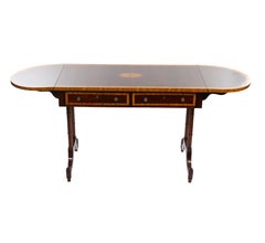English Mahogany Drop-Leaf Console Table / Inlaid Decoration, Mid 19th Century