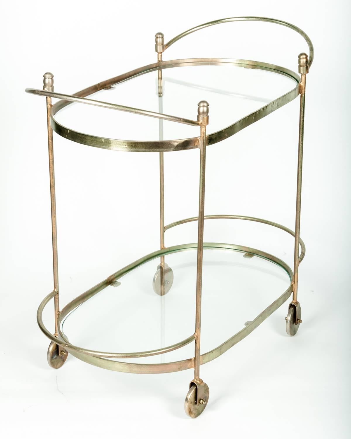 North American Mid-Century Solid Brass Two-Tier Tea Cart or Serving Table