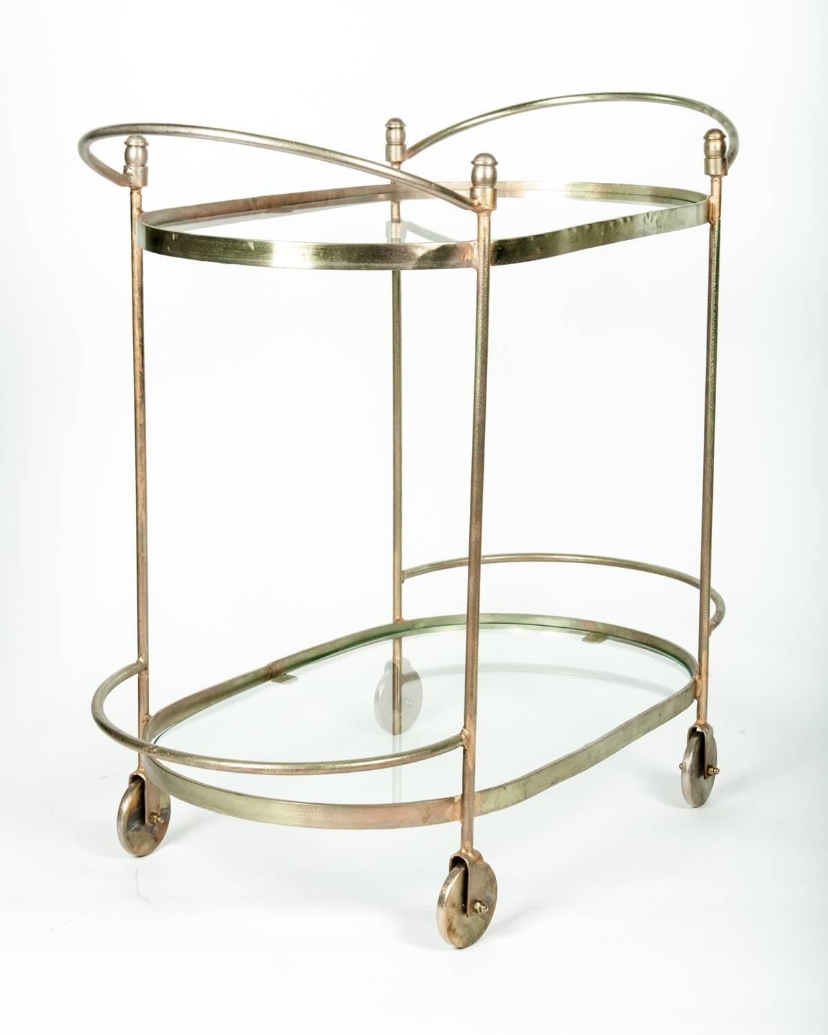 20th Century Mid-Century Solid Brass Two-Tier Tea Cart or Serving Table
