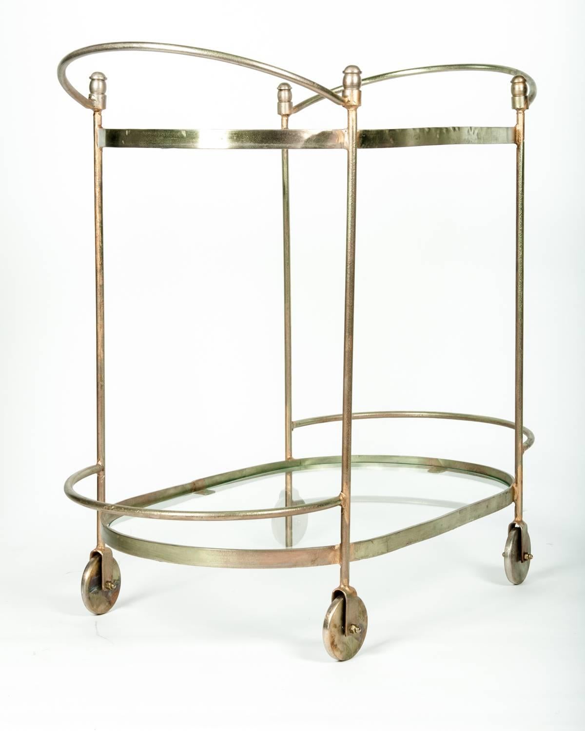 Mid-Century Solid Brass Two-Tier Tea Cart or Serving Table 1