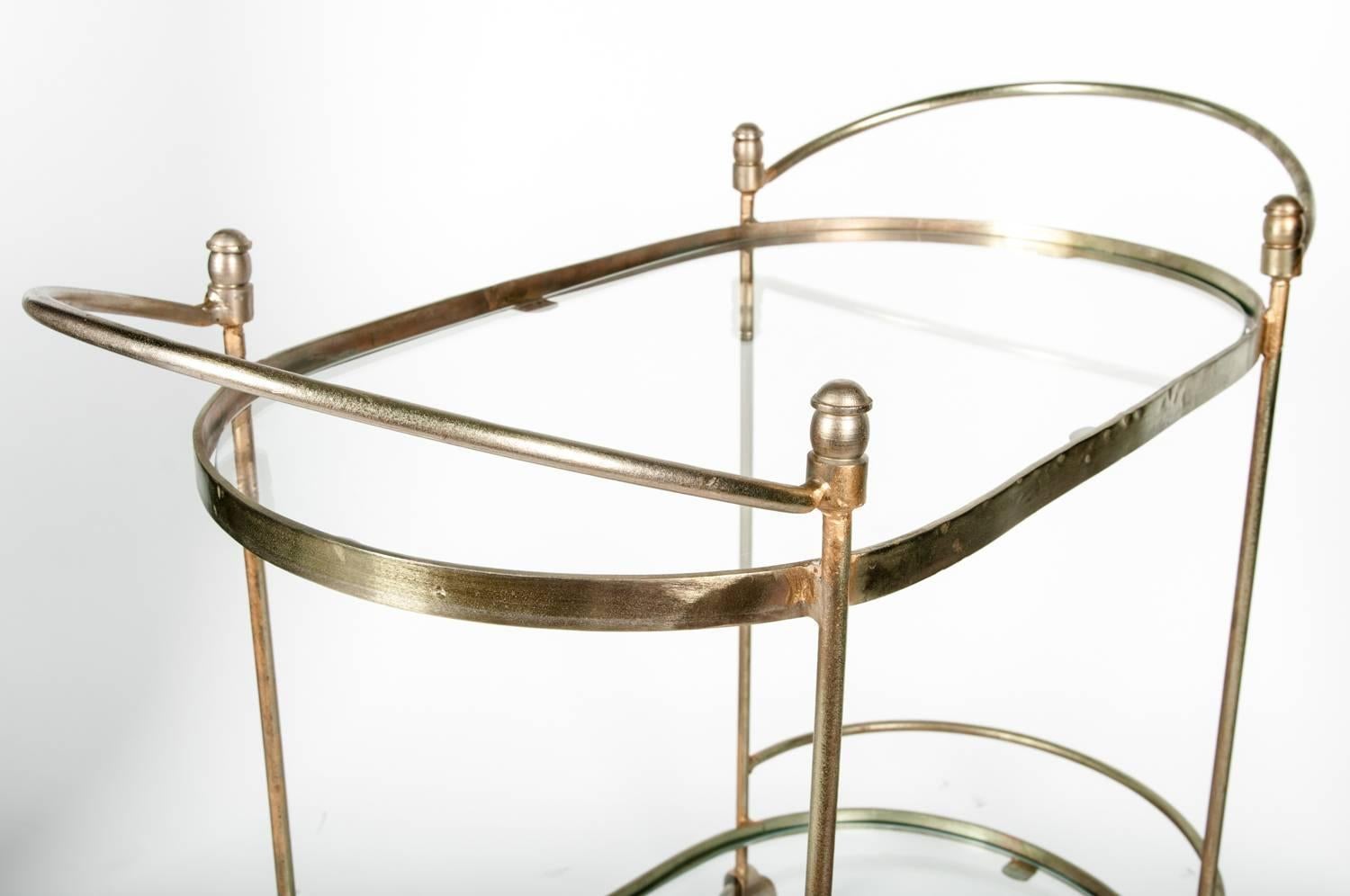 Mid-Century Solid Brass Two-Tier Tea Cart or Serving Table 4