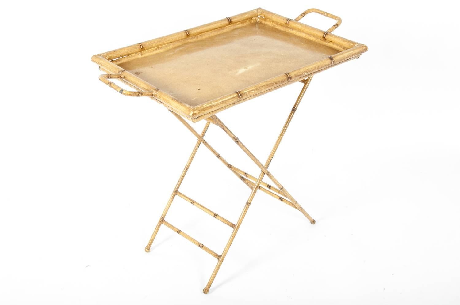 Mid-Century Indoor/Outdoor Metal Folding Serving Tray with Stand 1