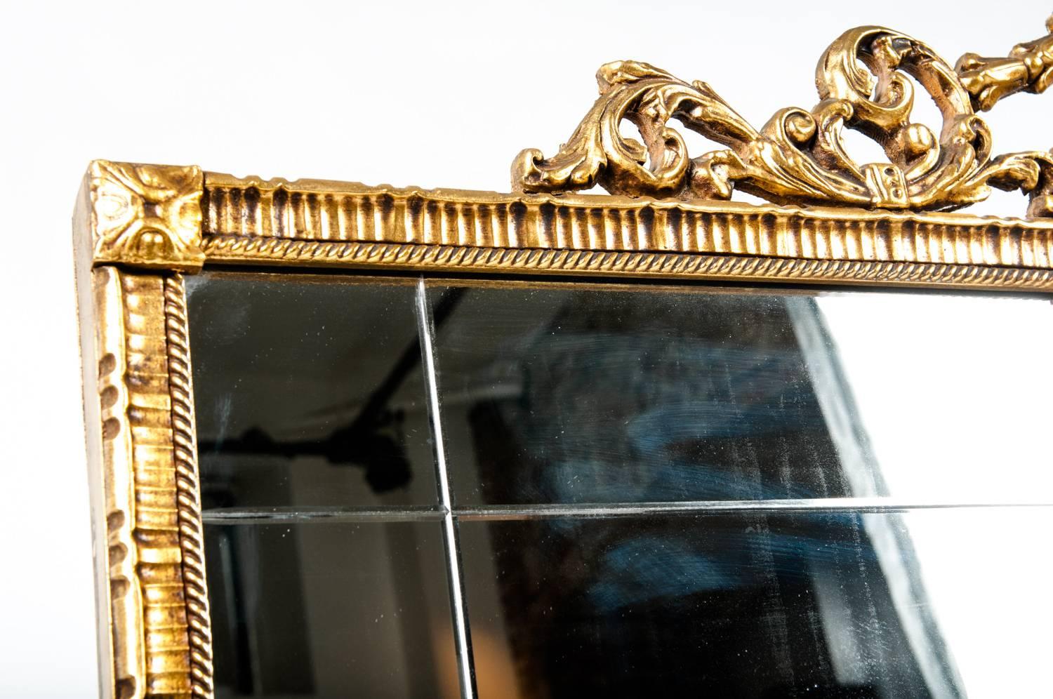 Antique Gilded Wood Frame Hanging Wall Mirror In Excellent Condition In Tarry Town, NY