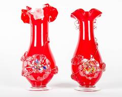 Mid-Century Pair of Murano Glass Decorative Vases