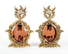 Antique Pair of Topaz Glass with Brass Perfume Bottle