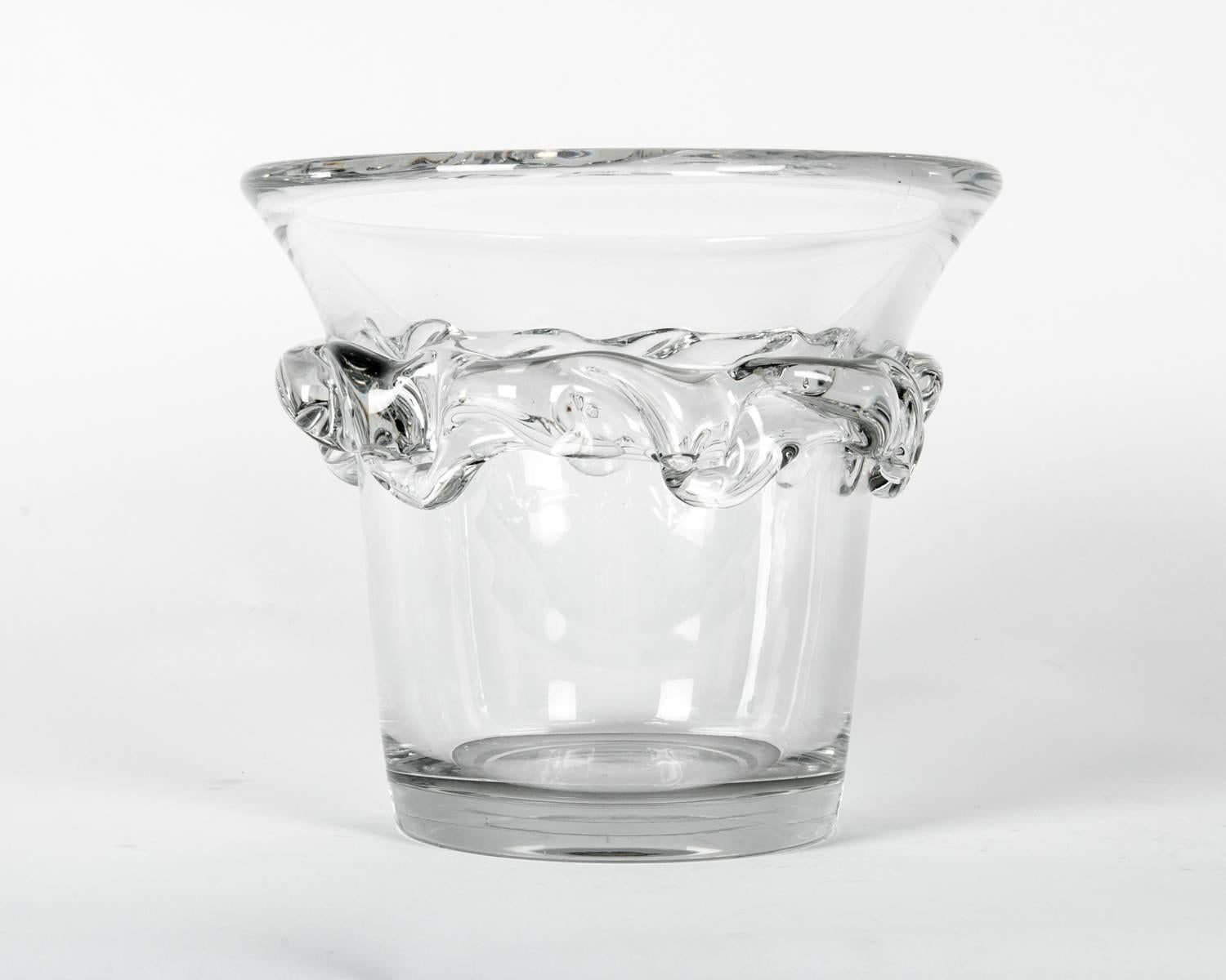 Modern Large Vintage Daum Ice Bucket with Abstract Crystal Element on Exterior
