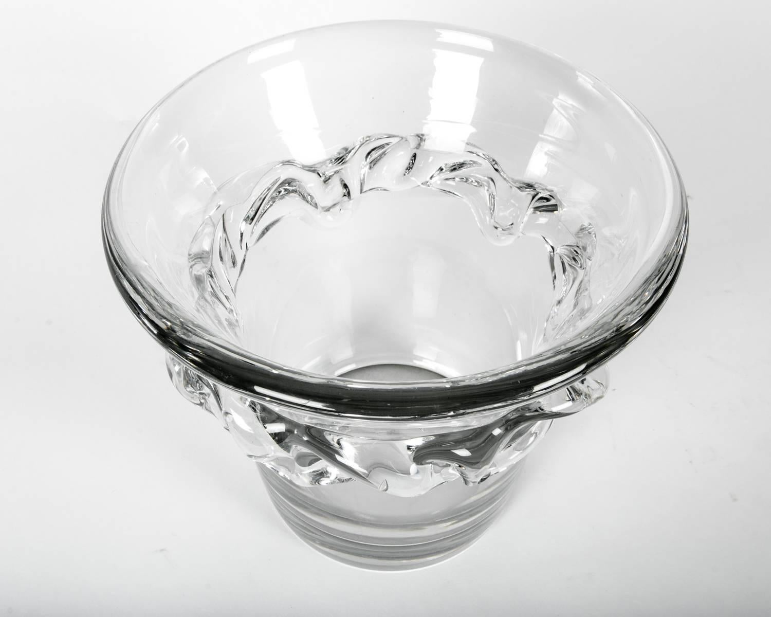Large Vintage Daum Ice Bucket with Abstract Crystal Element on Exterior In Excellent Condition In Tarry Town, NY