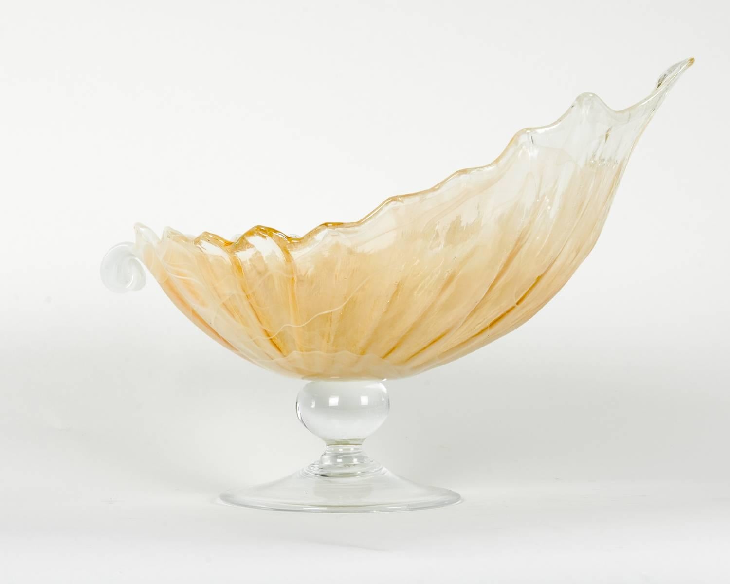 Glass Very Large Vintage Murano Gold Tone Footed Centerpiece