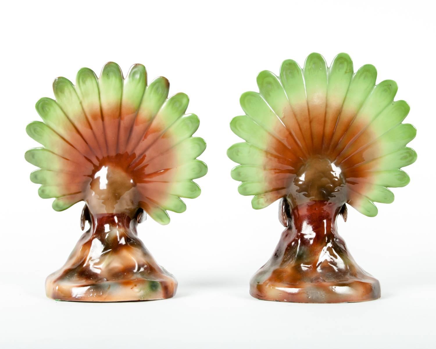 Antique European Pair of Decorative Glazed Porcelain Peacock 1