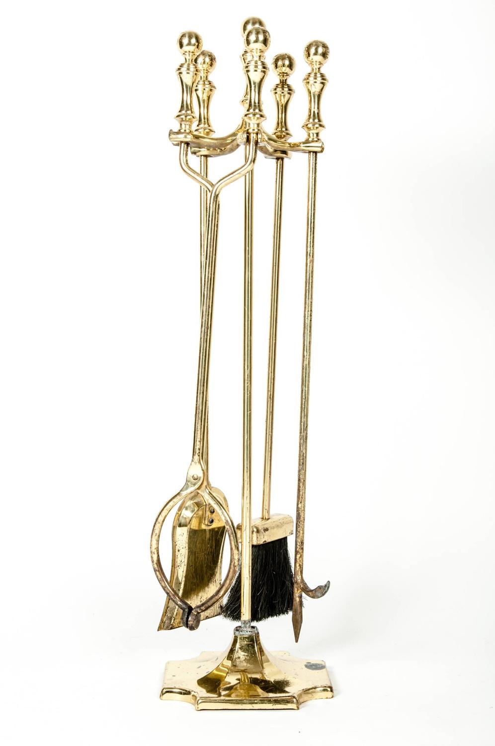 Vintage Solid Brass English Fire Tools Set at 1stdibs