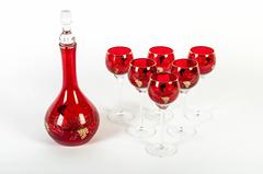 Vintage Crystal Glasses with Decanter with Gold Design Details