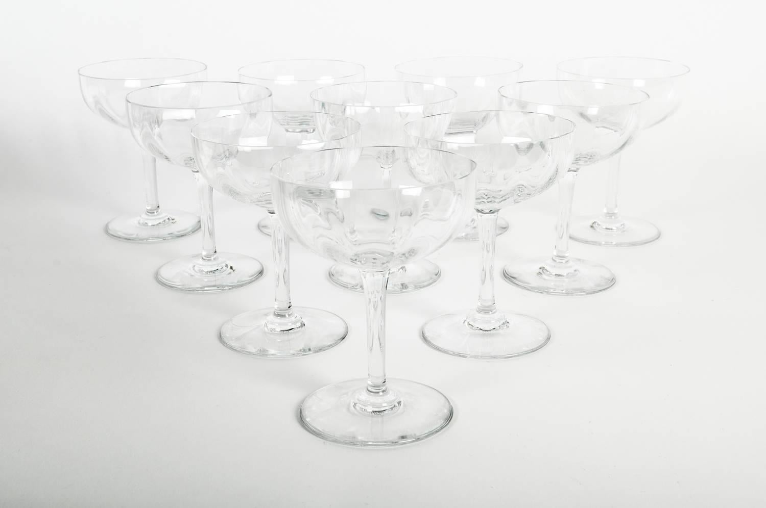 Art Deco Set of Ten Baccarat Champagne Coupes