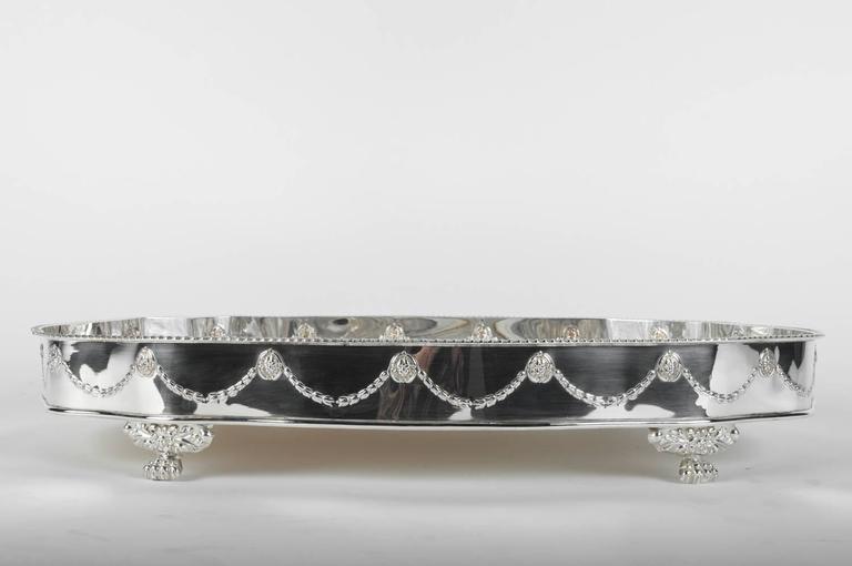 Large Vintage English Sheffield Footed Barware Tray For Sale at 1stDibs