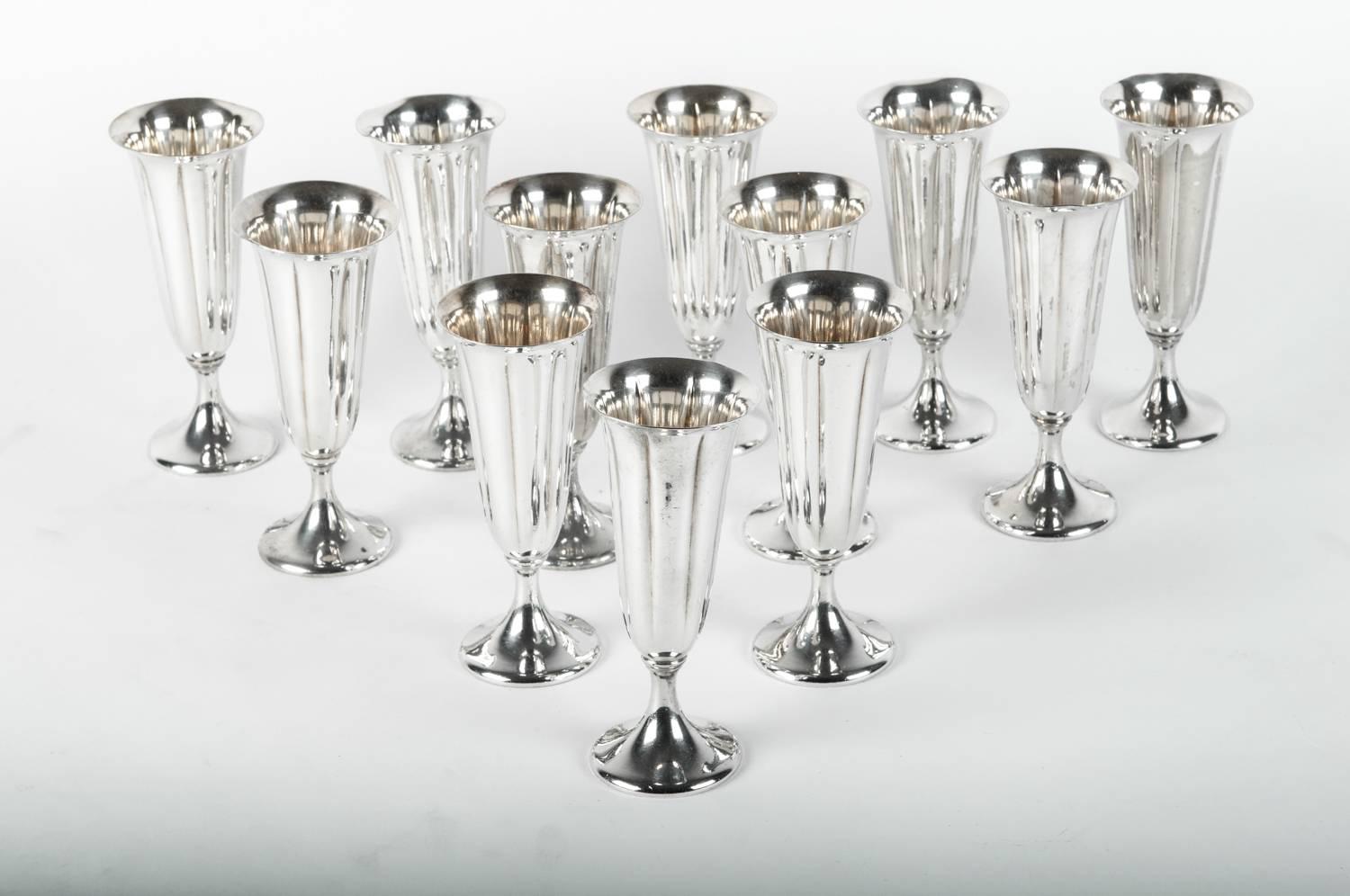 20th Century Vintage Silver Plated Champagne Flute Set, USA