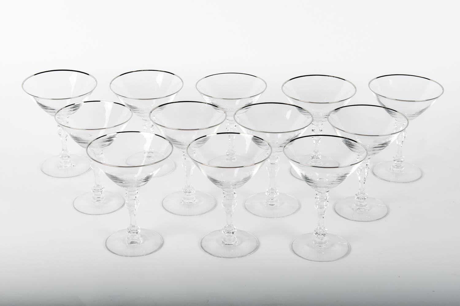 Vintage Set of 8 Crystal Coupes with Platinum Trimmed Top In Excellent Condition In Tarry Town, NY