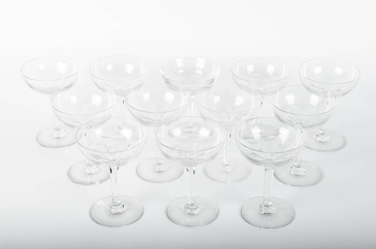 Vintage Baccarat Two Set of 12 Crystal Champagne Coupes In Excellent Condition In Tarry Town, NY