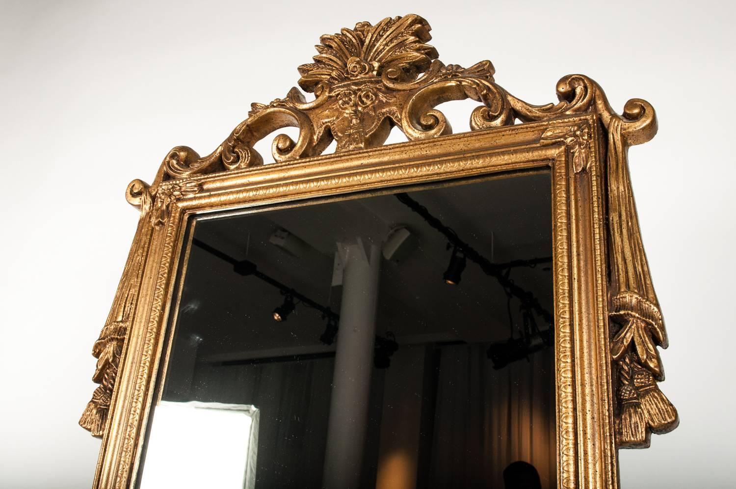 Antique Wood Frame Gilt Hanging Wall Mirror In Excellent Condition In Tarry Town, NY