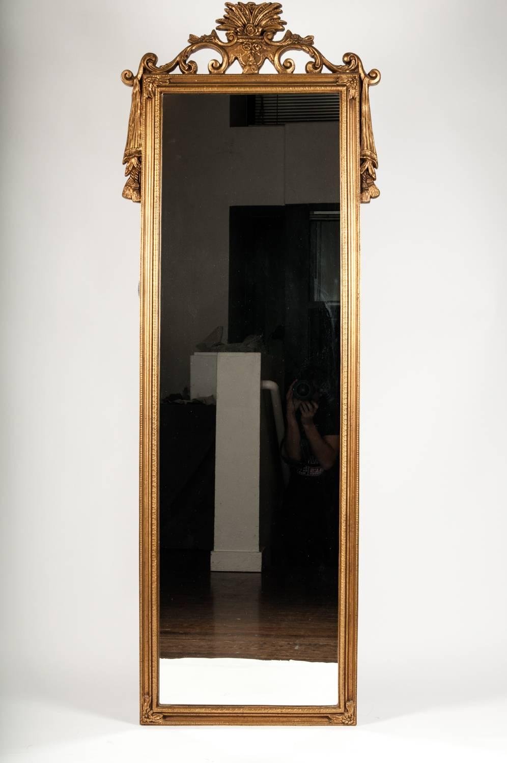 Giltwood Antique Wood Frame Gilt Hanging Wall Mirror