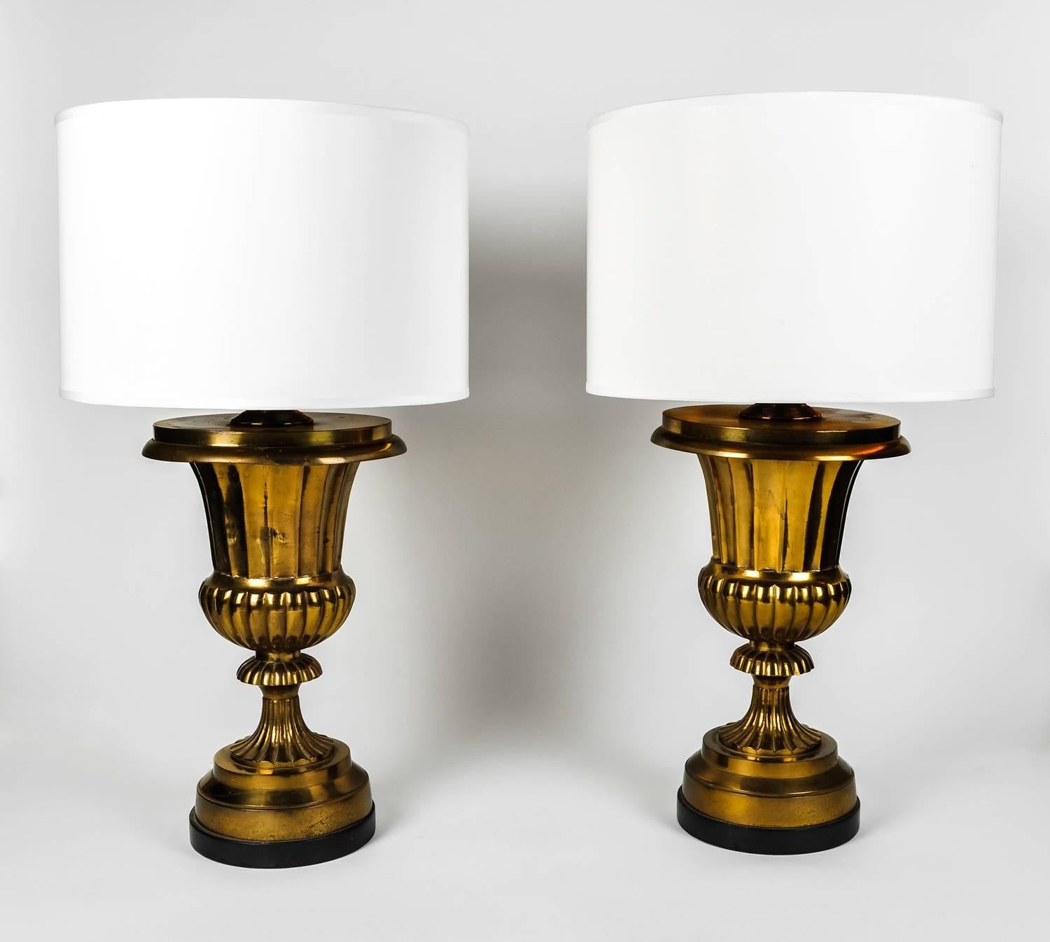 Vintage Pair of Solid Brass Task or Table Lamps In Excellent Condition In Tarry Town, NY