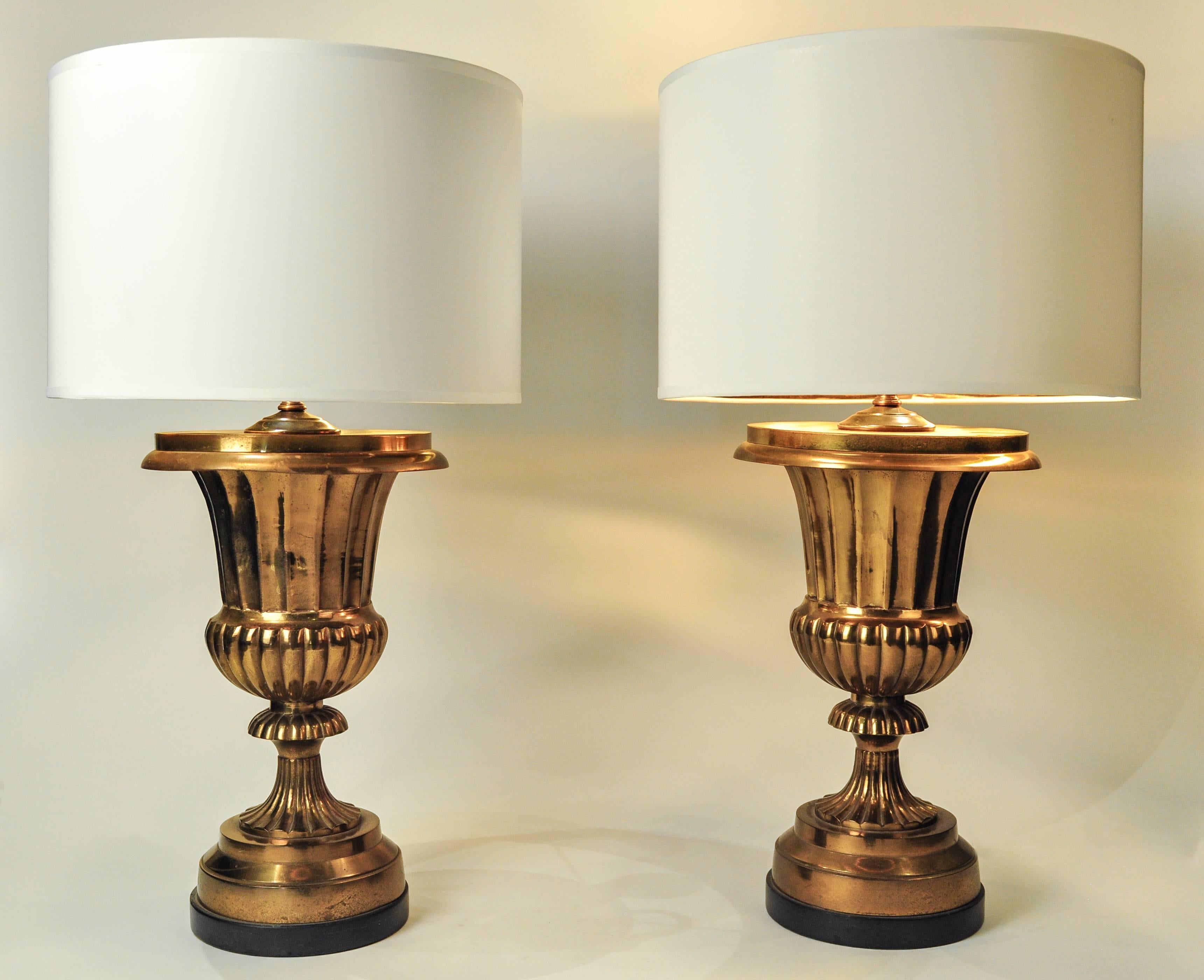 Mid-20th Century Vintage Pair of Solid Brass Task or Table Lamps