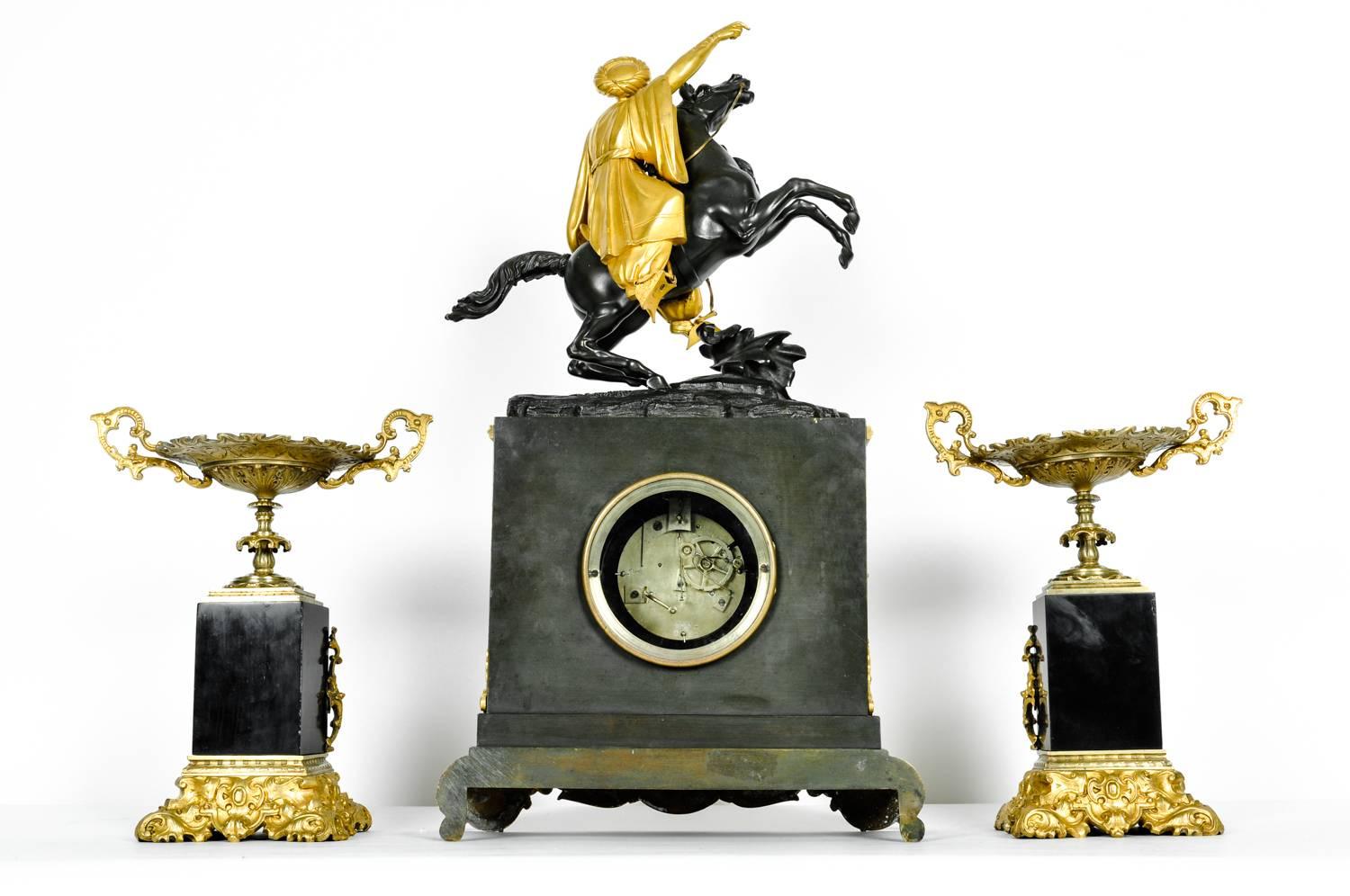 Very Fine Early 18th Century French Bronze Mantel Clock Set 3