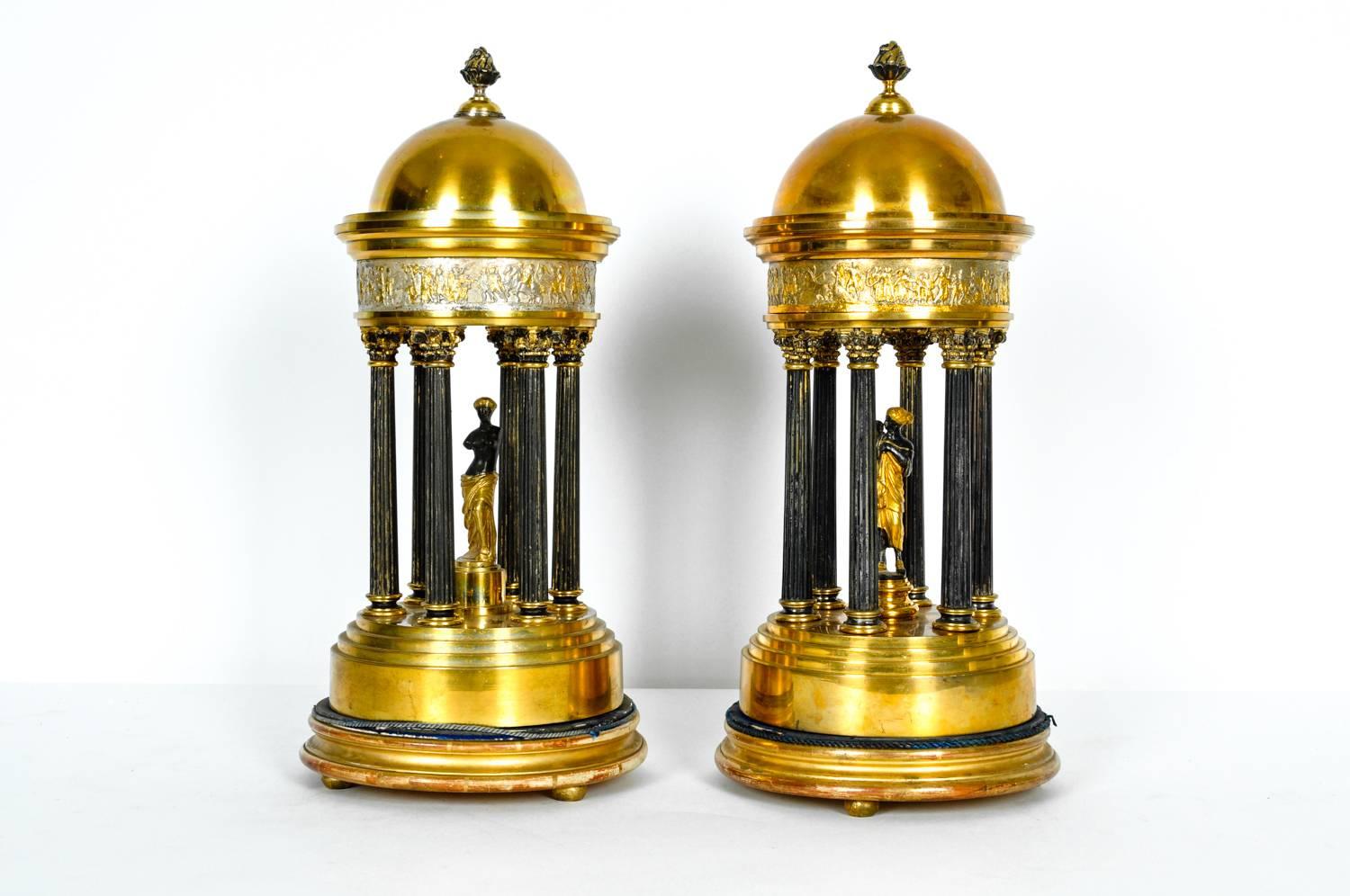 Pair of Antique French Bronze Greek Dome with Goddess 6