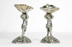 Antique Pair of English Sheffield Silver Plated Salt Cellars