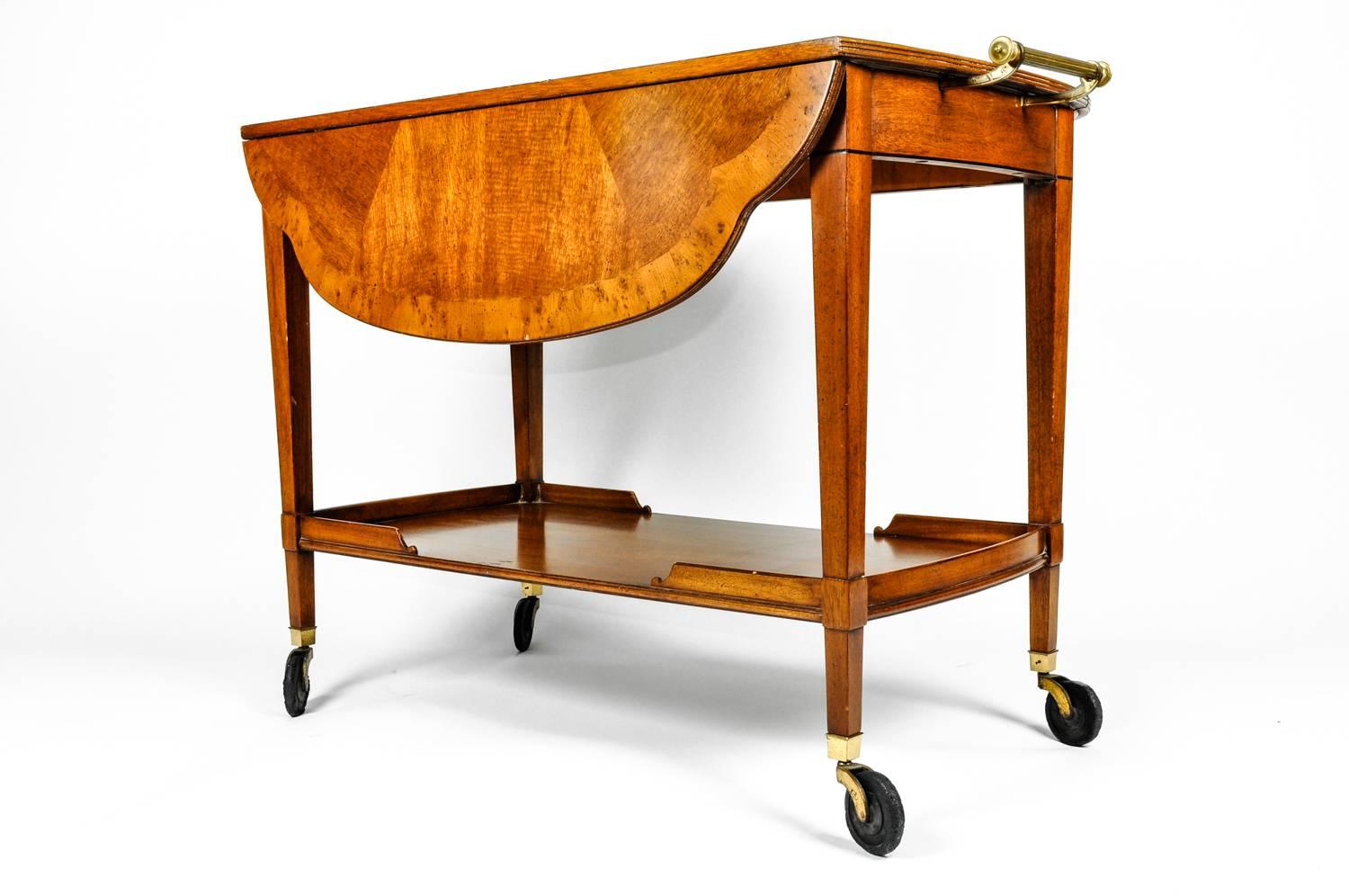 Italian Mid-20th Century Satinwood Mahogany Bar Cart or Tea Trolly