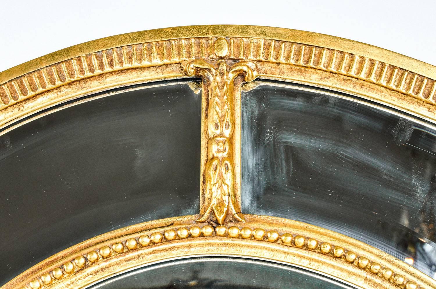 Gilt Mid-Century Modern Wood Frame Oval Pair of Beveled Mirror