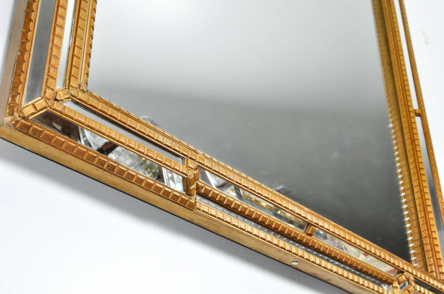 Giltwood Frame Beveled Mantel Hanging Wall Mirror In Excellent Condition In Tarry Town, NY