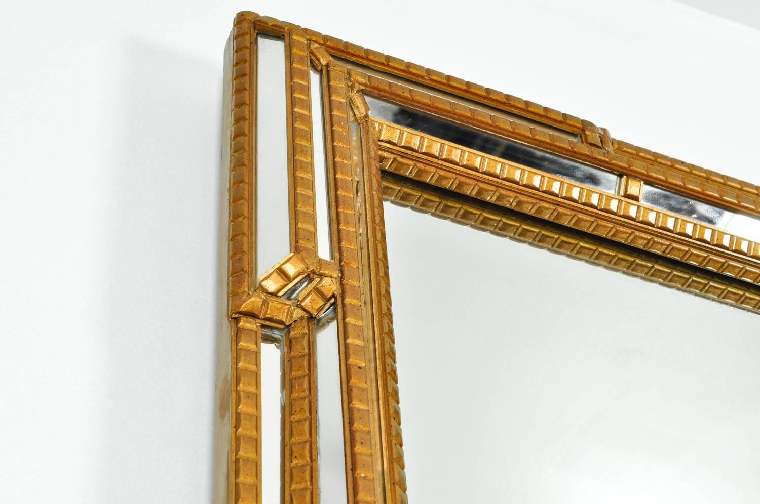 Mid-20th Century Giltwood Frame Beveled Mantel Hanging Wall Mirror
