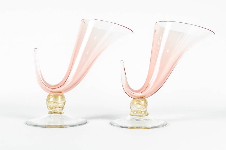 Pair Of Murano Glass Decorative Horn Vases Or Pieces For Sale At