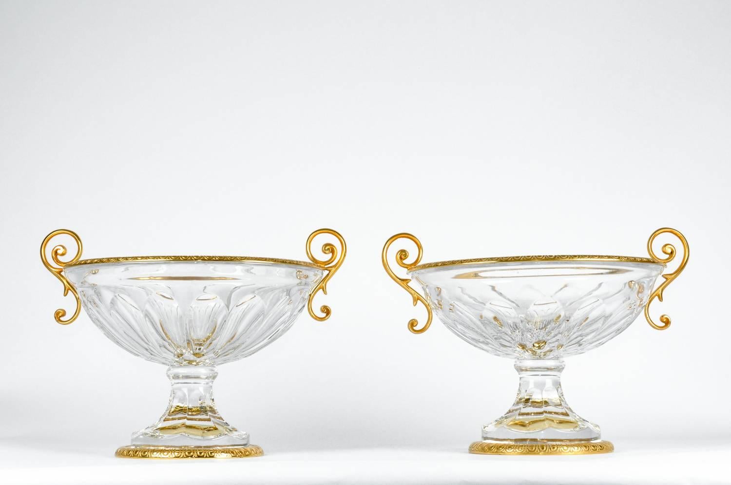 Antique Pair of French Cut Crystal Centerpieces In Excellent Condition In Tarry Town, NY