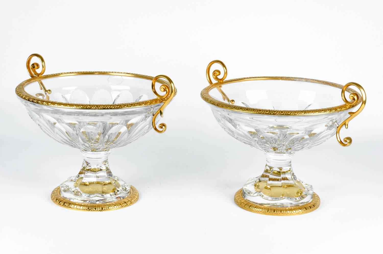 Mid-19th Century Antique Pair of French Cut Crystal Centerpieces