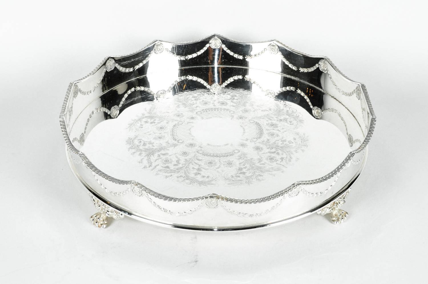Vintage English Silver Plate Footed Barware or Serving Tray 3