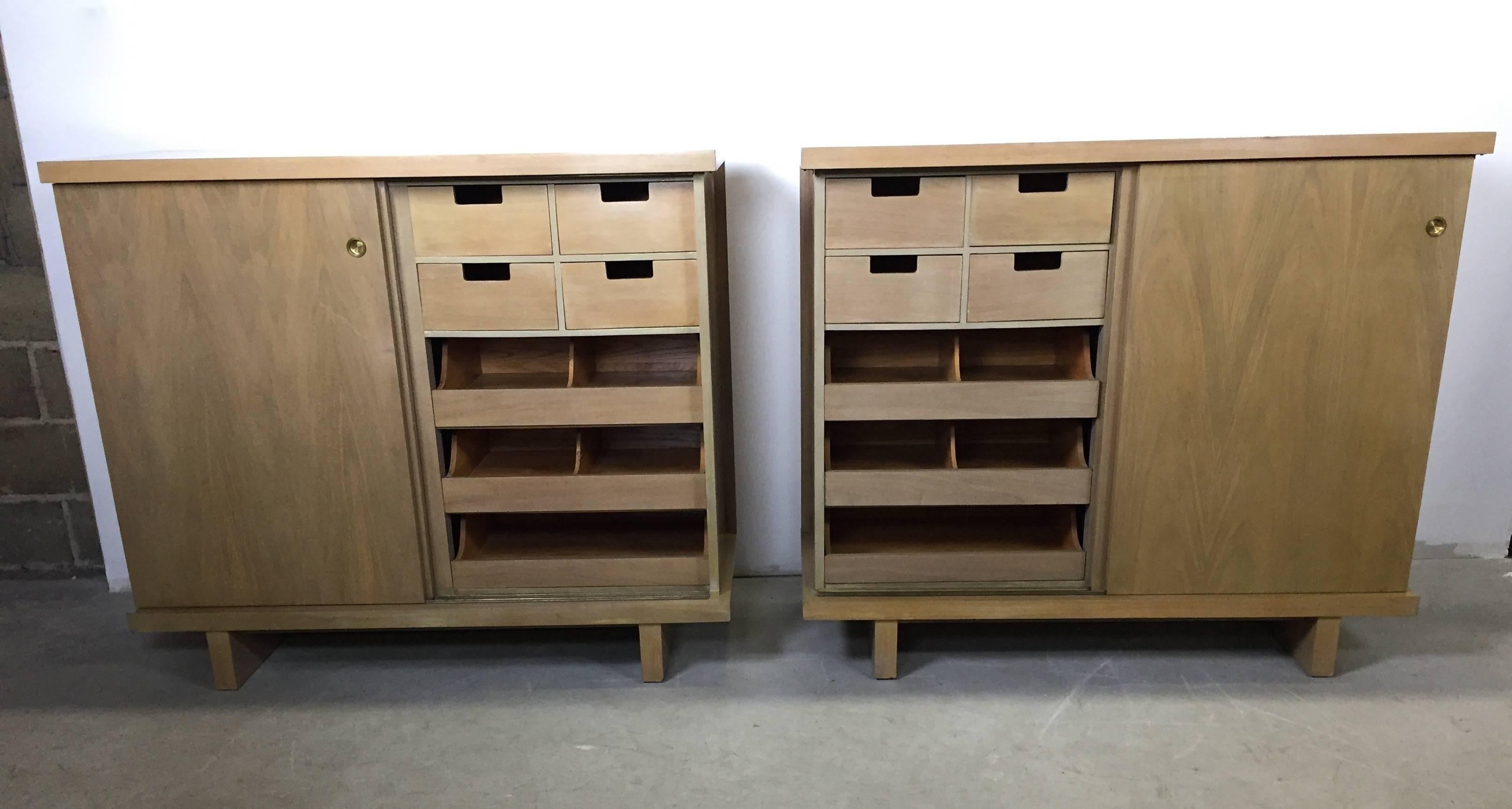 Mid-Century Modern Large Pair of Matching Chests in Bleached Walnut