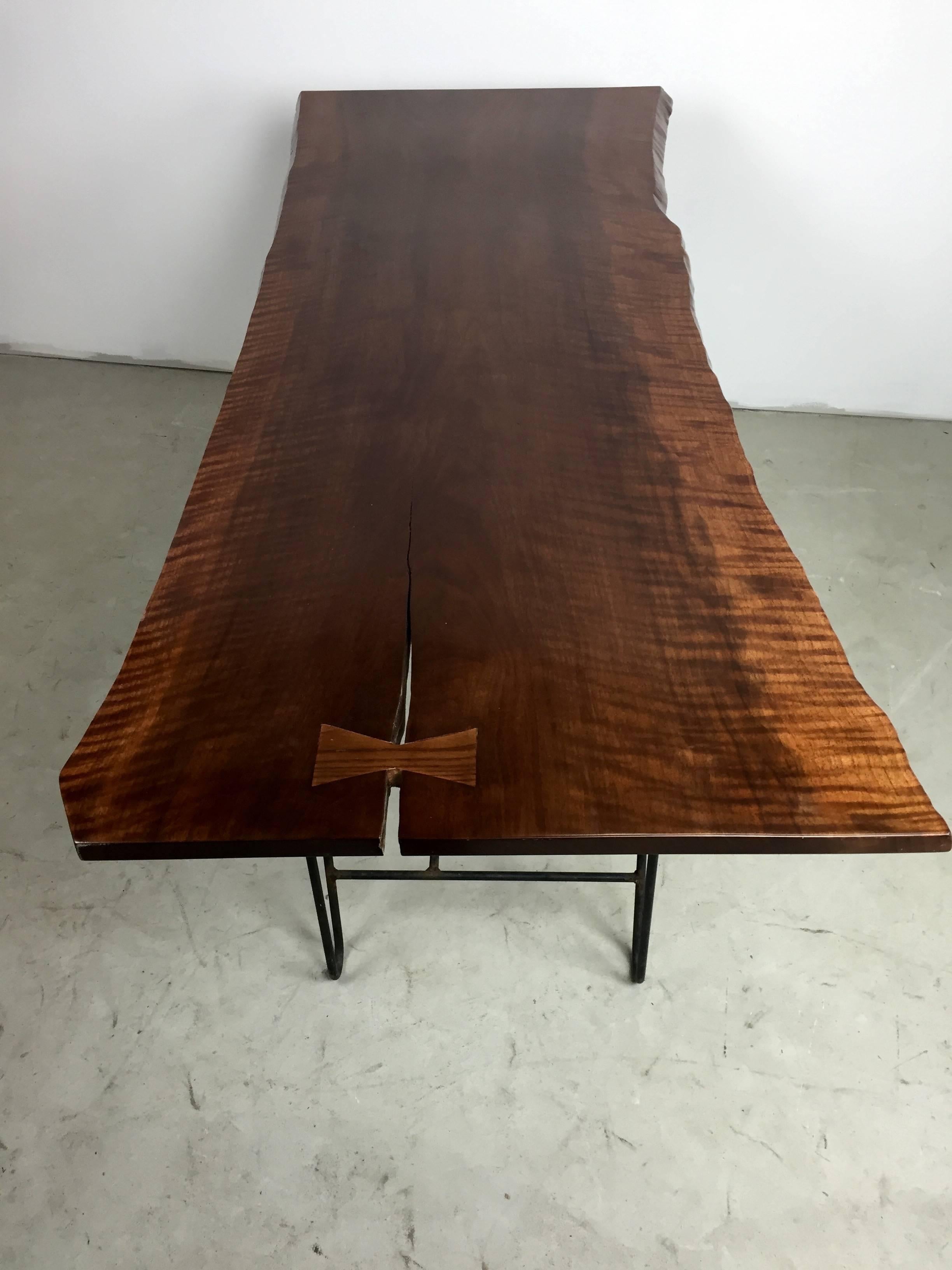 1950s Hairpin Desk with Floating Drawer and Custom Free Edge Walnut Top For Sale 1