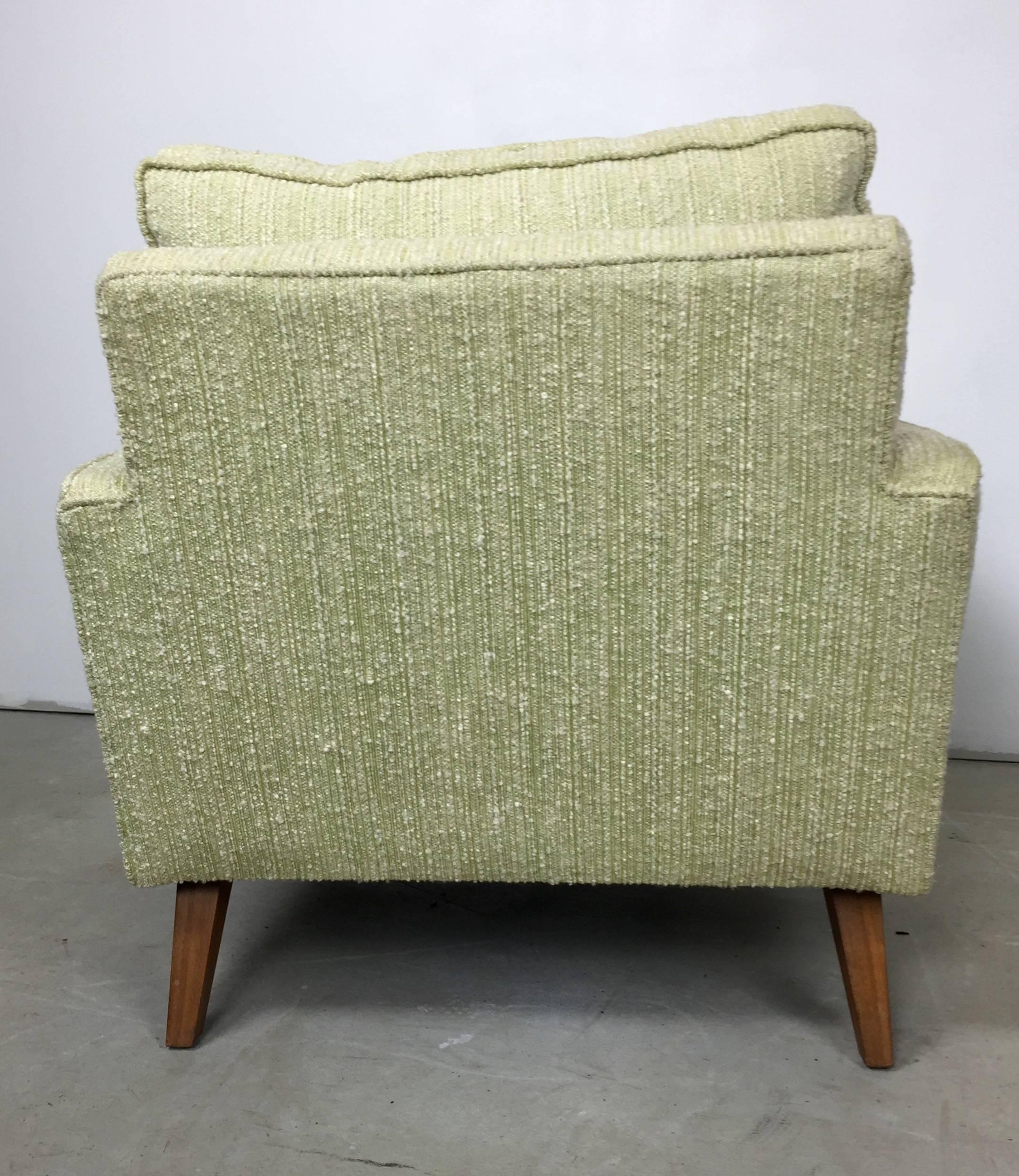 Mid-20th Century Mid-Century Celery Wool Boucle and Walnut Sofa and Chair Set
