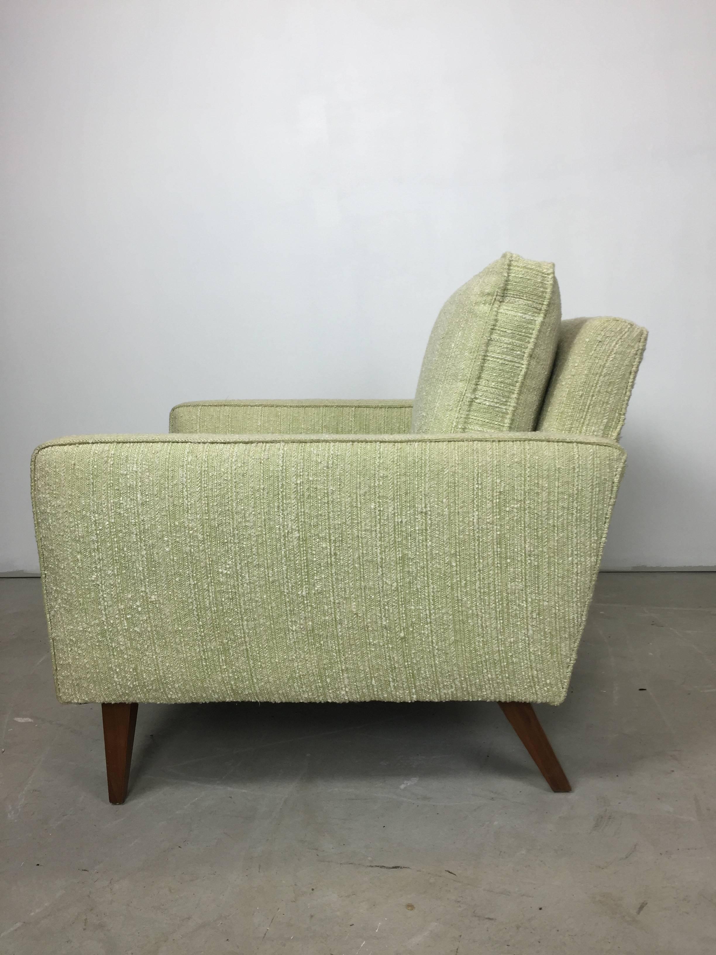 Mid-Century Celery Wool Boucle and Walnut Sofa and Chair Set In Good Condition In Asbury Park, NJ