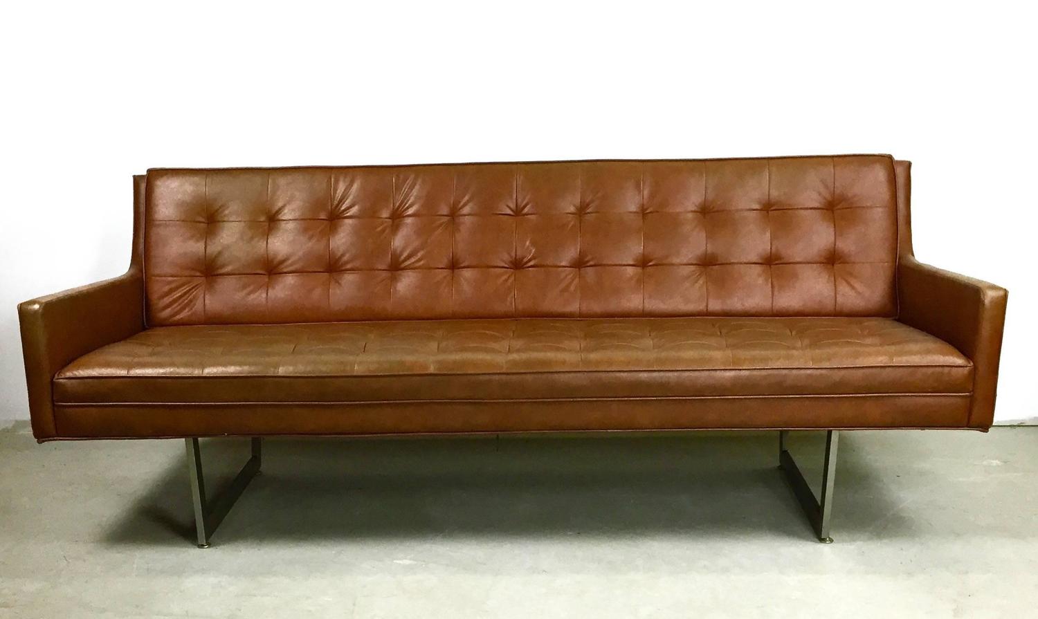 Cinnamon Brown Patrician Sled Base Sofa at 1stdibs