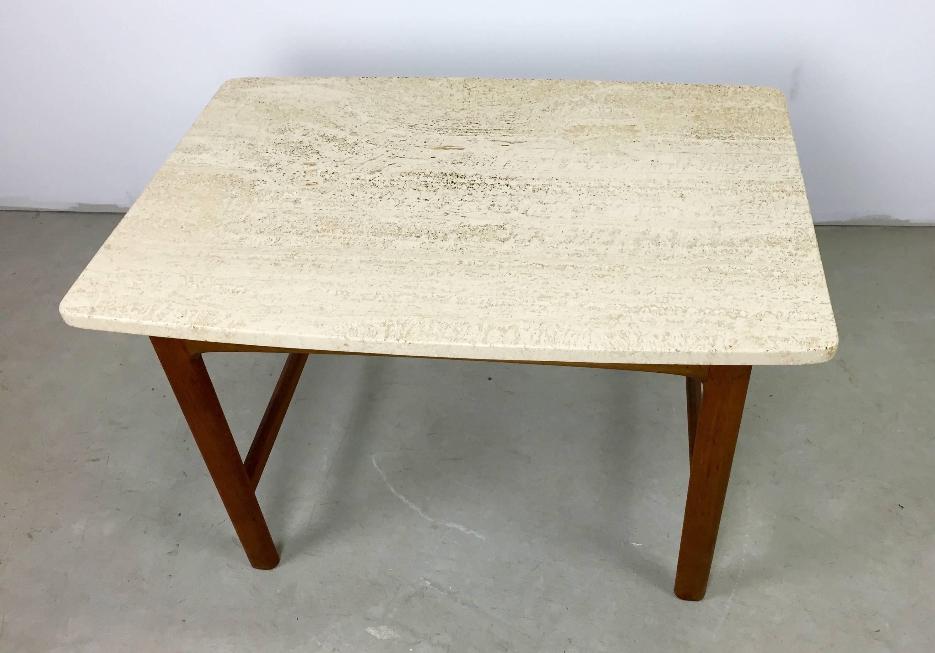 Swedish DUX Teak and Travertine Marble Lamp Table by Folke Ohlsson For Sale